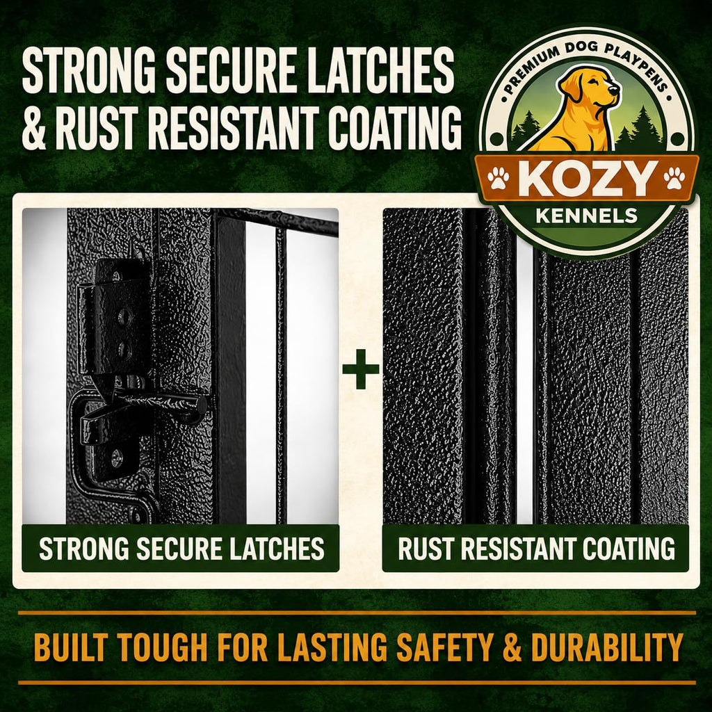 Kozy Kennels Dog Playpen w/Carrying Case for Indoor or Outdoor Use – 24 Inch, 8 Black Panels - Portable Metal Exercise Pen for Small Dogs & Puppies - Pet Fence Kennel Crate for House, RV, or Travel