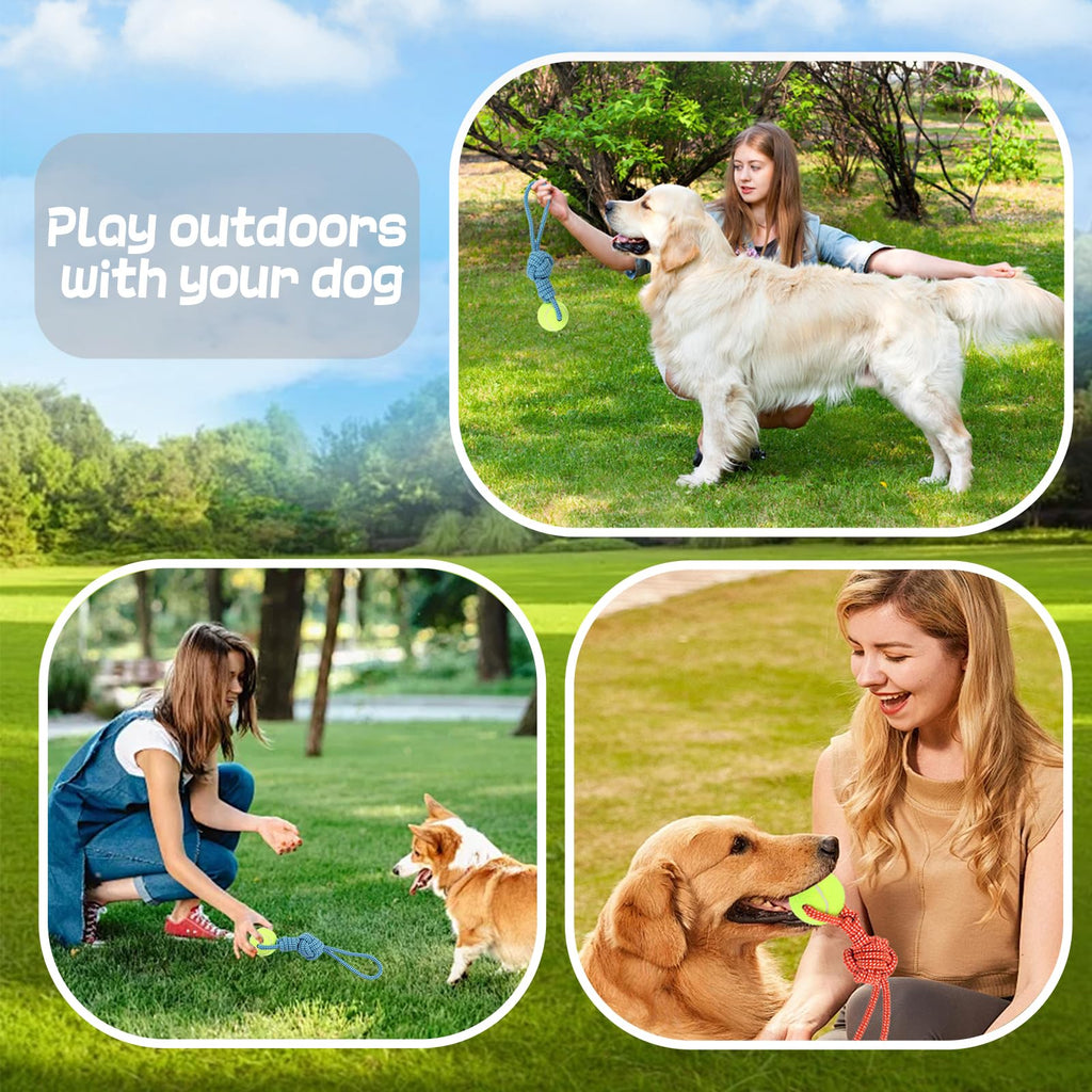 Erhalithegro Dog Rope Toy for Aggressive Chewers Interactive Dog Toy Tug of War Dog Toy Rope Tether Tug Outdoor Dog Toy 1 Knot Puppy Teething Chew Cotton Rope with Tennis Ball