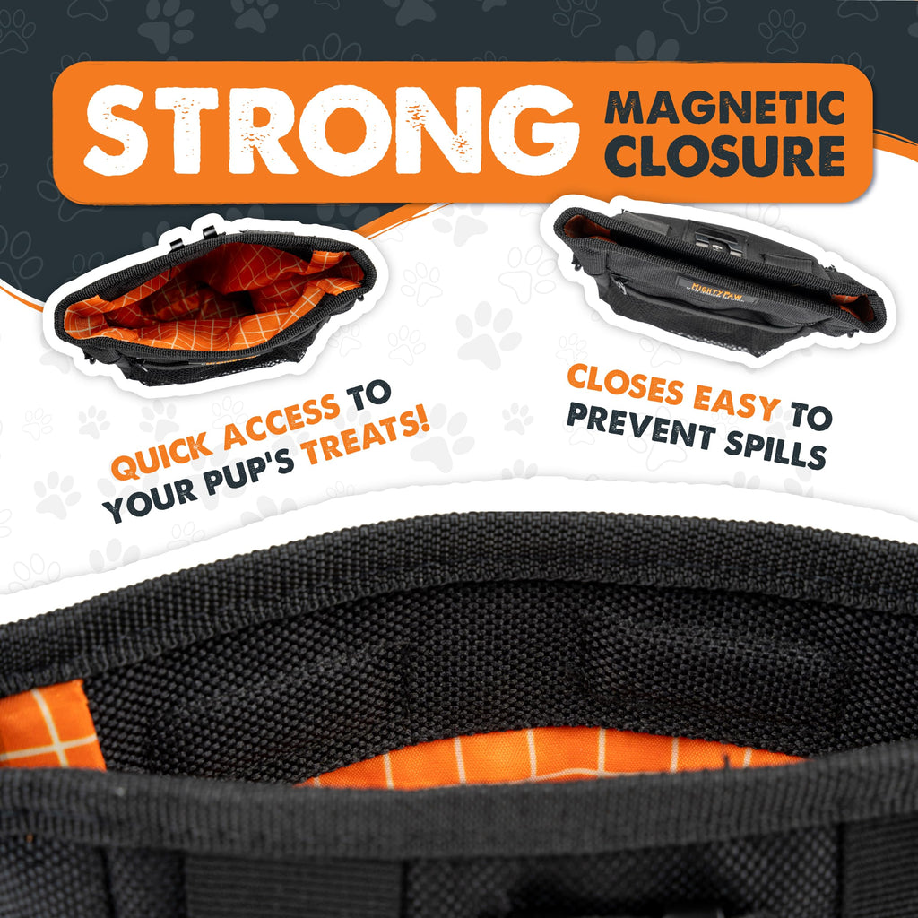 Mighty Paw Dog Treat Pouch 2.0 | Pet Training Hands-Free Snack Bag w/Strap. Holds 2 Cups Kibble, Poop Bags, Phone & Keys. Magnetic Clasp & Waist Belt Clip. Includes 1 Roll Of Poop Bags