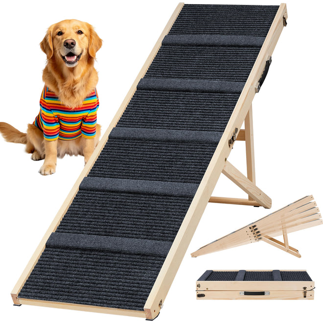 Staycalis 64-Inch Adjustable Wooden Dog Ramp for Beds & Cars