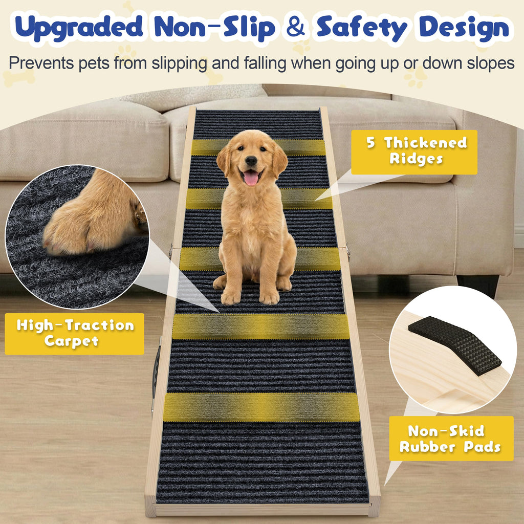 Staycalis Home 64" L Extra Long Dog Ramp for High Bed & Couch - 5 Adjustable Height 24" to 30" Wooden Non-Slip Pet Ramp, Portable Foldable Doggie Car Ramp for Small Medium Large Older Dogs