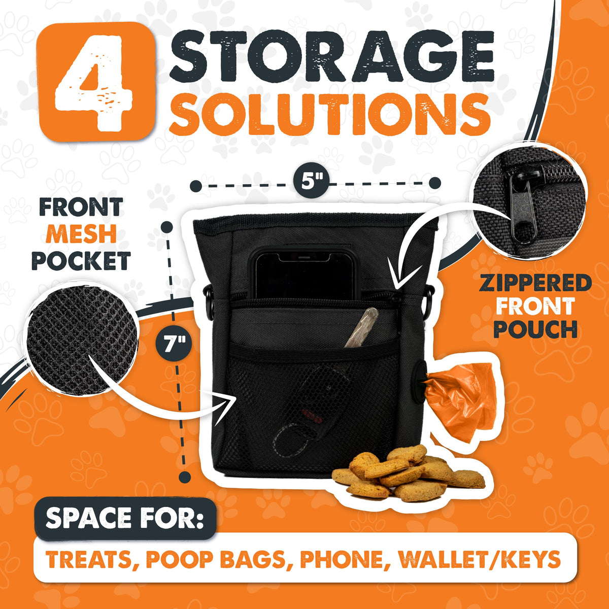 Mighty Paw Dog Treat Pouch 2.0 | Pet Training Hands-Free Snack Bag w/Strap. Holds 2 Cups Kibble, Poop Bags, Phone & Keys. Magnetic Clasp & Waist Belt Clip. Includes 1 Roll Of Poop Bags